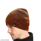 Woolen beanie cap for men and women, self-design, thermal wear, warm winter headwear (gray or black)