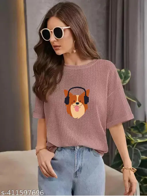 Cotton blend casual oversize graphic print women's pink top, featuring short sleeves and floral motifs