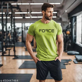 Men's 3 Colors RGB Dri-Fit Polyester QuickDry T-Shirt, gym activewear - FORCE, short sleeves, moisture-wicking, printed pattern