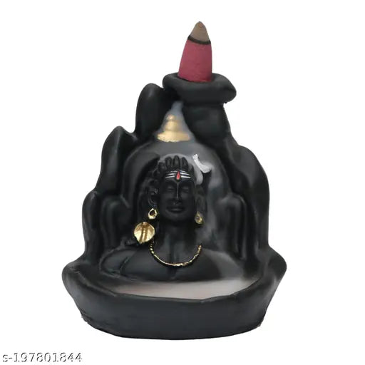 Golden Adiyogi & Ganesh poly resin figurines with 20 smoke backflow cones for home decoration