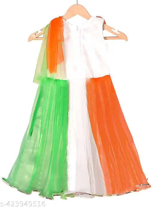 Indian Independence Day net dress for girls, tri-color self-design lehenga