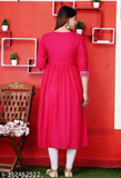 Pink viscose rayon anarkali with three-quarter sleeves, solid color style from India