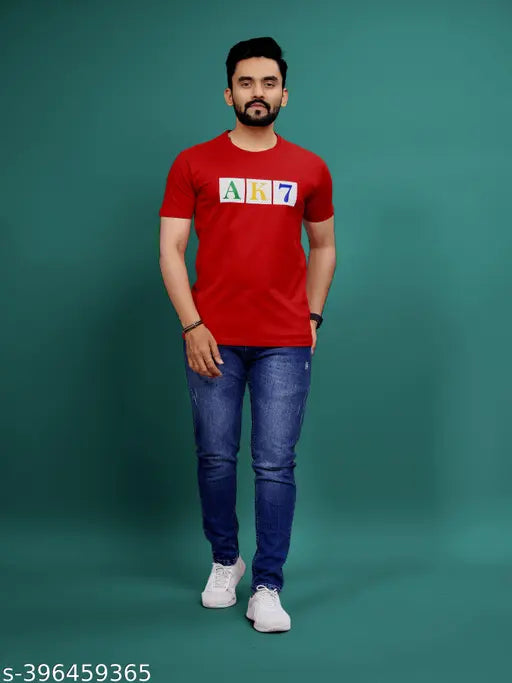 Men's cotton round neck T-shirt, short sleeves, printed pattern, S-XL sizes available