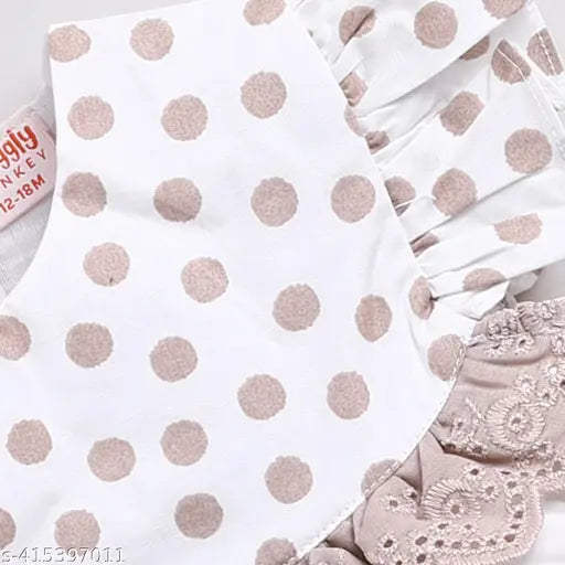 Off-white polka dot cotton frock with hairband for girls aged 18-24 months or 2-3 years, made in India