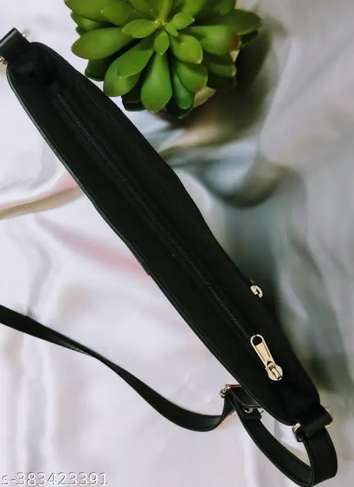 Self-design fabric Smart Sling, 2 compartments, adjustable strap, zip top closure, back pocket. Handy daily use bag from India