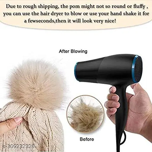 Warm, self-design Arcylic women's beanie cap with fur and woolen material, perfect for winter activities and daily wear. Hand wash only. Ideal gift for cold weather protection