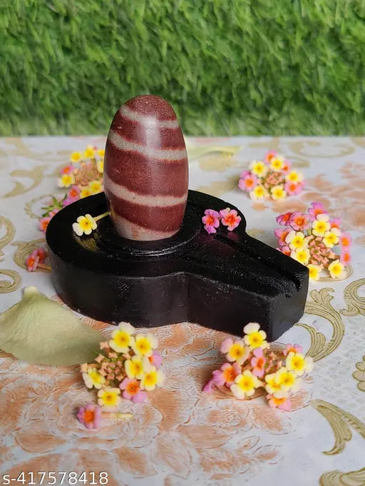 Natural multicolor Narmadeshwar Shivling, hand-crafted from Narmada Stone, 15 inches tall, 3 inch base for home Pooja
