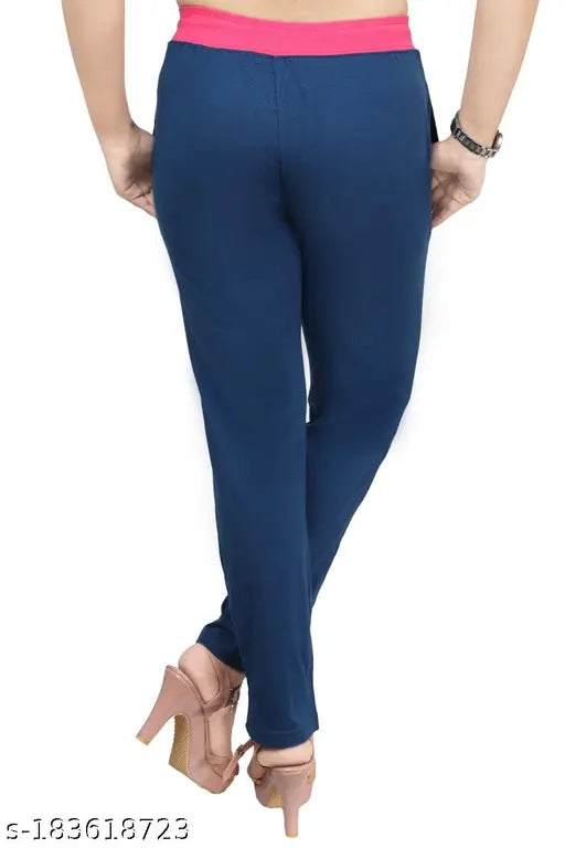 Teal women's 100% cotton pyjama jogger track pants for sleepwear, lounge wear, gym, yoga, and sports with side pockets - Maxi length, India origin