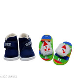 Canvas Velvet whistle music shoes and teddy flip flops for kids, India-made gift with embellished net pattern