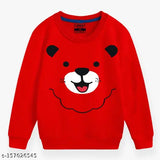Red cotton blend round neck sweatshirt with cute tiger design for fashionable kids
