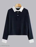 Long-sleeved cotton solid polo t-shirt for women, made in India