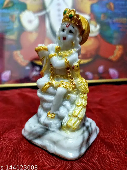 Handcrafted 4-inch Lord Krishna flute idol, Indian religious art for home or office decor