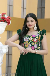 Georgette embroidered Anarkali gown and Maxi Dress in solid colors, traditional Indian ethnic wear for women