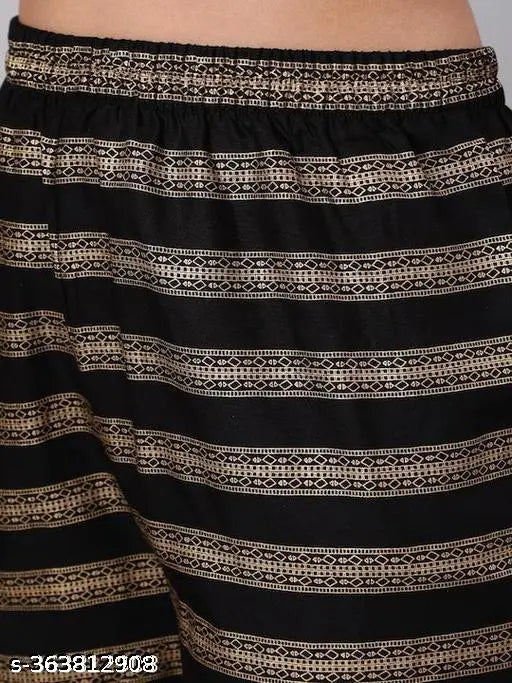 Embellished black cotton kurta with rayon bottomwear and dupatta, pretty design for women, Indian ethnic wear, ready-to-wear set with short sleeves and laces work