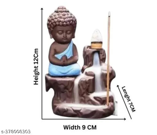 Resin Adi Shankara PMR Combo Lord Shiva Budha backflow fountain, 2-pack with 51 smoke sticks, handcrafted incense holder (India)