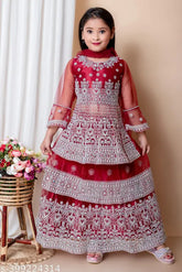 Maroon embroidered net lehenga choli, intricate work, suitable for beautiful girls at weddings or festivities