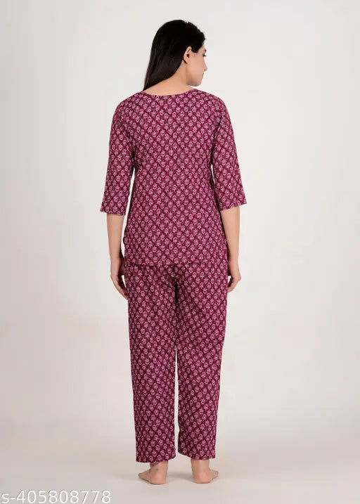 Rayon printed pyjama set by CH BOUTICQE, three-quarter sleeves, size range from S to XXXL