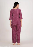 Rayon printed pyjama set by CH BOUTICQE, three-quarter sleeves, size range from S to XXXL
