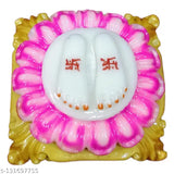 Marble Sai Baba footprint figurine, 8cm tall - exotic Indian god idol for pooja room or home decor