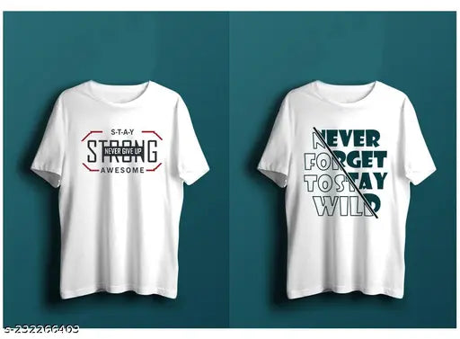 White cotton blend t-shirt combo - 2 short sleeve tops with printed net design, perfect for active and casual wear. Made in India