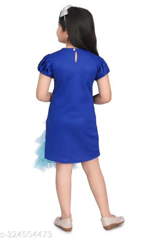 navy-blue cotton-blend midi dress for girls party wear, short sleeves, suitable for 6-9 months to 4-5 years