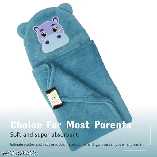 Blue microfiber hooded blanket for baby by Cotton Bolls Textiles, super soft with cartoon print, 70x80CM size
