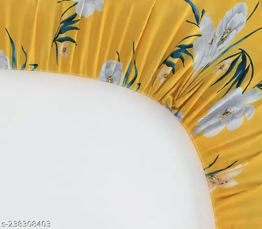Yellow floral cotton elastic fitted single bedsheet with pillow cover, high-quality for summer use