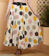 White Georgette printed net big dot long skirt with belt, women's size 28-34, India origin