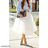 White net western skirt (free size), soft net with inner. Solid net pattern, ready-to-wear. Indian handcrafted design