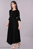 Black Rayon Anarkali Kurta, elegant design, three-quarter sleeves, Indian ethnic prints, women's casual wear
