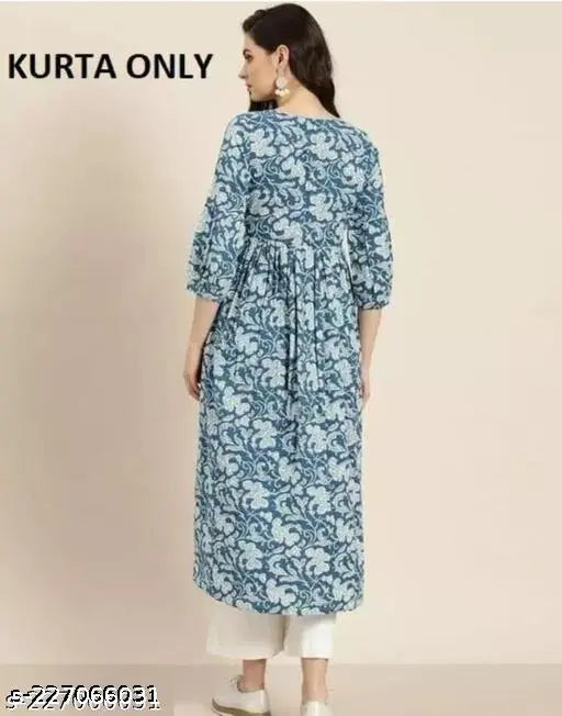 Rayon printed combo Adrika Ensemble kurtis with three-quarter sleeves, Indian traditional women's fashion on mannequin