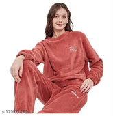 Woolen night suit for women, soft and fine quality velvet pyjamas with long sleeves. Made in India