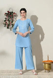 Viscose Rayon embroidered net Myra Drishya Women's Kurta & Pant Set - Solid print office top pants for women (India)