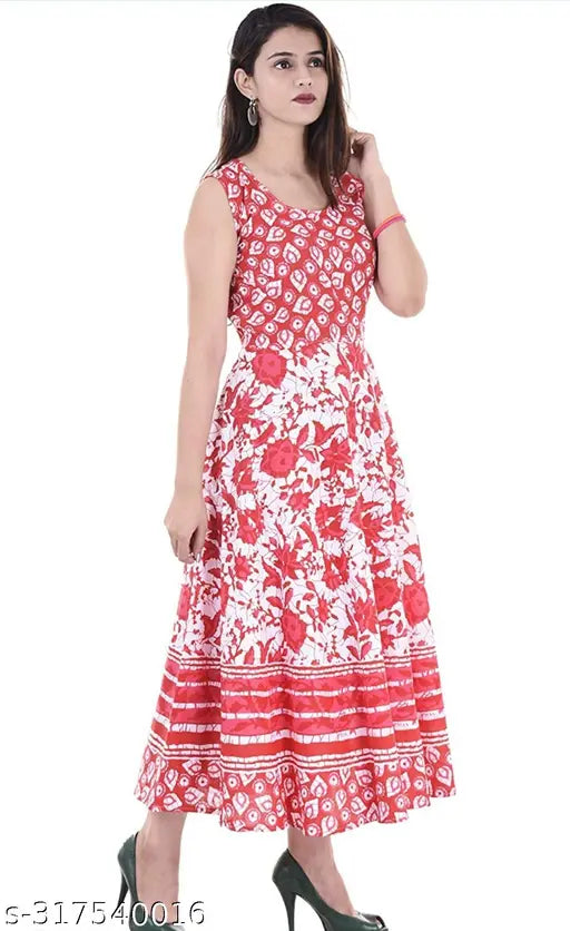 Ebenezer Textile sleeveless cotton dress, vibrant print, women's regular wear - India