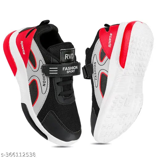 Black PVC solid running shoes for men, lace-up with Eva sole and comfortable insole, ideal for active boys