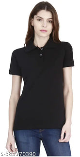 Cotton blend solid poloneck T-shirt for women & girls by Holdvalleybrand, made in India