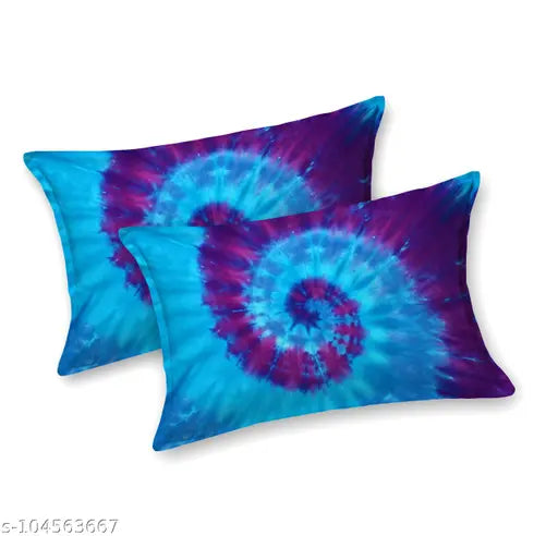 Handmade, vibrant spiral tie-dye king size cotton bedsheet & 2 pillow covers, soft & breathable for year-round comfort