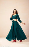 Georgette stylized crop top with thread embroidery and sequins, paired with flared Palazzo trousers - Indian women's fashion set