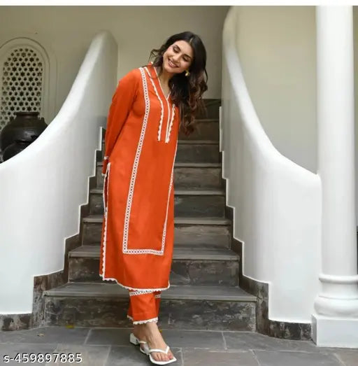 Embroidered Pakistani lace work rayon kurta set in vibrant colors, perfect for women and girls festive or daily wear