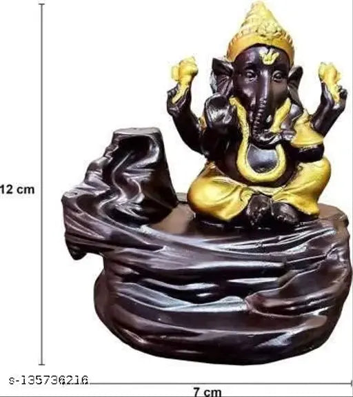 Resin Ganesha water fountain incense burner with smokey effect, creates illusion of a smoky waterfall, perfect for home decor or office pooja table