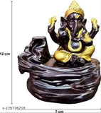 Resin Ganesha water fountain incense burner with smokey effect, creates illusion of a smoky waterfall, perfect for home decor or office pooja table