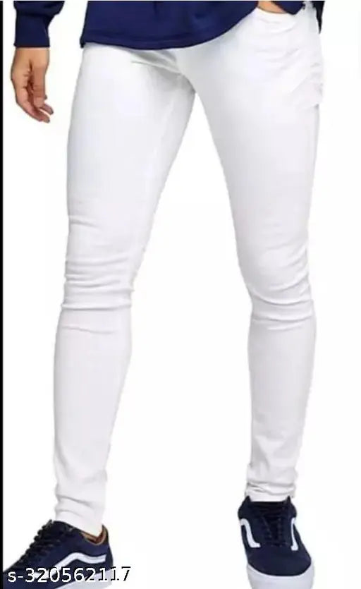 Denim, plain white Mod Men jeans for men. Solid fit with sizes 28, 30, and 32 inches