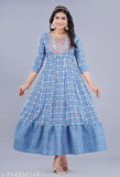 Rayon print Anarkali Kurtis, trendy and elegant, three-quarter sleeves, suitable for everyday wear in various sizes (M, L, XL, XXL). Indian ethnic wear with stylish designs and comfortable fabric