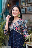 Blue rayon A line Alia kurti with pocket, printed combo, three-quarter sleeves, traditional Indian wear