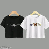 Printed cotton blend women's crop top, short sleeves, trendy, AADITRIE FASHIONS