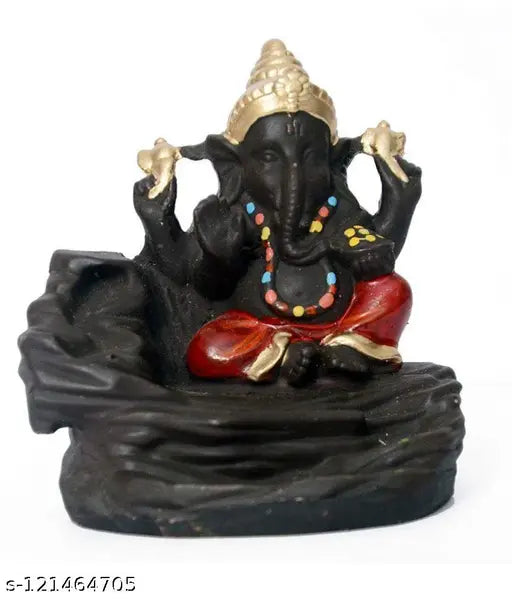 Red Poly Resin Ganesha Backflow Incense Burner with 30 Cones, Indian artistry for decorative and aromatic ambiance