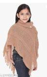 Wool sleeveless solid camel poncho, 7-8 years size, easy wash, Indian handcrafted garment