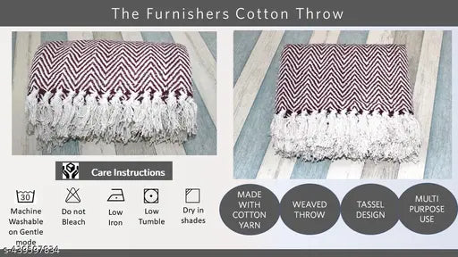 Cotton wide chevron throw, geometric pattern, versatile home decor accessory with delicate fringes