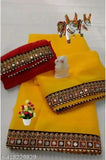 Georgette Maharani saree with separate dupion silk blouse, solid pattern and fancy Maharani lace detail, India origin