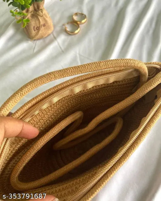 Solid jute shoulder bag for women, cross body style. Free size, perfect for daily essentials. Eco-friendly Indian handicraft